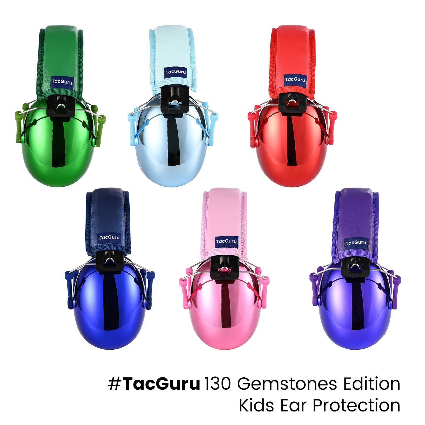 TacGuru 130 Gemstones Edition, Kids Ear Protection Earmuffs, Hearing Protection for Kids, One Size for 3-16 Yr Old