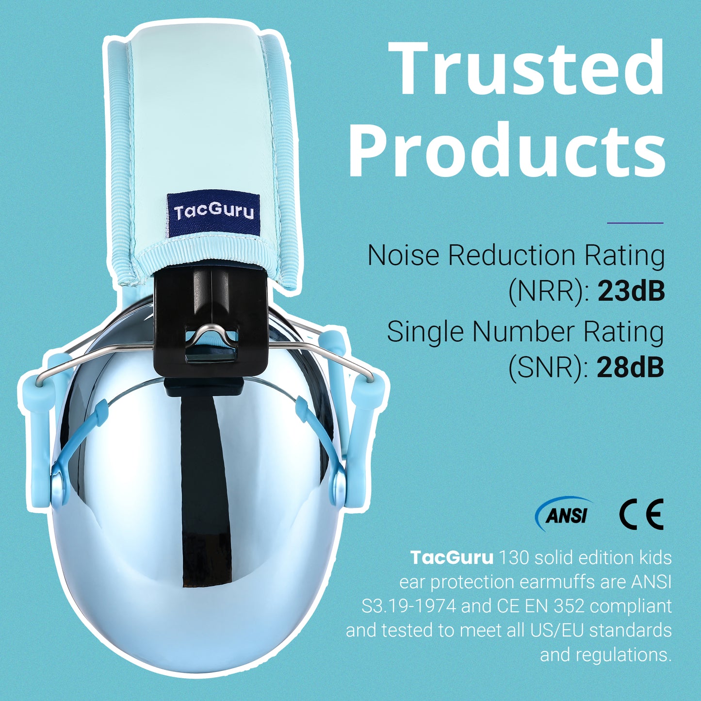 TacGuru 130 Gemstones Edition, Kids Ear Protection Earmuffs, Hearing Protection for Kids, One Size for 3-16 Yr Old