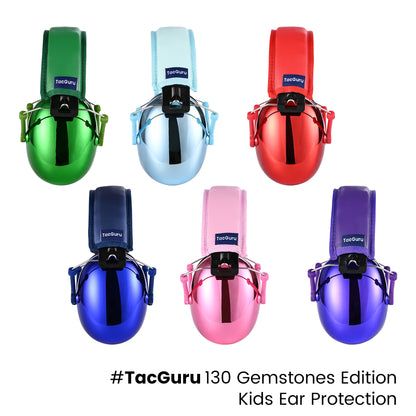 TacGuru 130 Gemstones Edition, Kids Ear Protection Earmuffs, Hearing Protection for Kids, One Size for 3-16 Yr Old