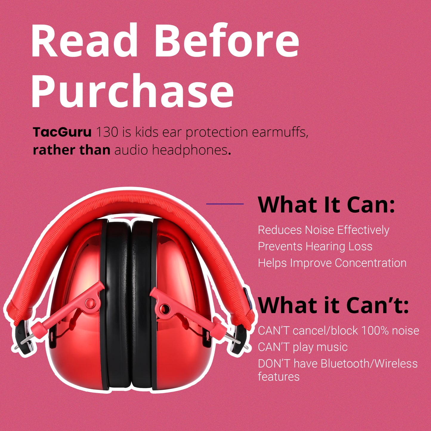 TacGuru 130 Gemstones Edition, Kids Ear Protection Earmuffs, Hearing Protection for Kids, One Size for 3-16 Yr Old