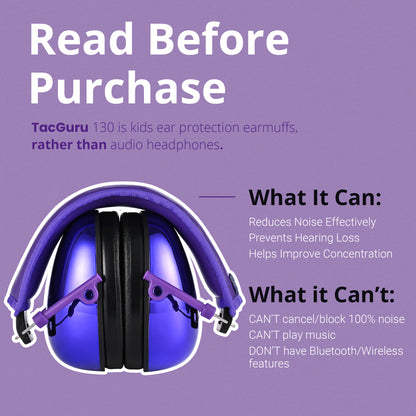 TacGuru 130 Gemstones Edition, Kids Ear Protection Earmuffs, Hearing Protection for Kids, One Size for 3-16 Yr Old