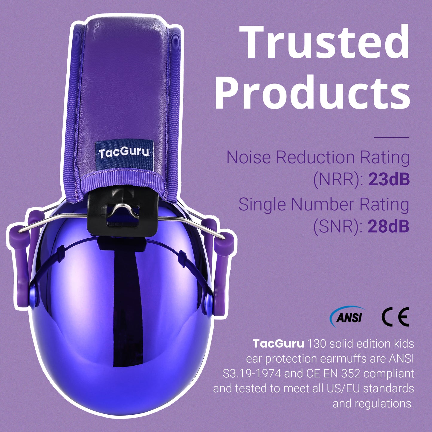 TacGuru 130 Gemstones Edition, Kids Ear Protection Earmuffs, Hearing Protection for Kids, One Size for 3-16 Yr Old