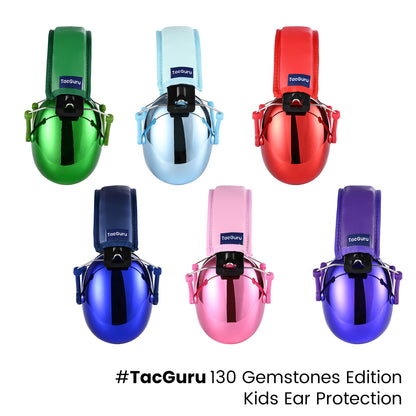 TacGuru 130 Gemstones Edition, Kids Ear Protection Earmuffs, Hearing Protection for Kids, One Size for 3-16 Yr Old