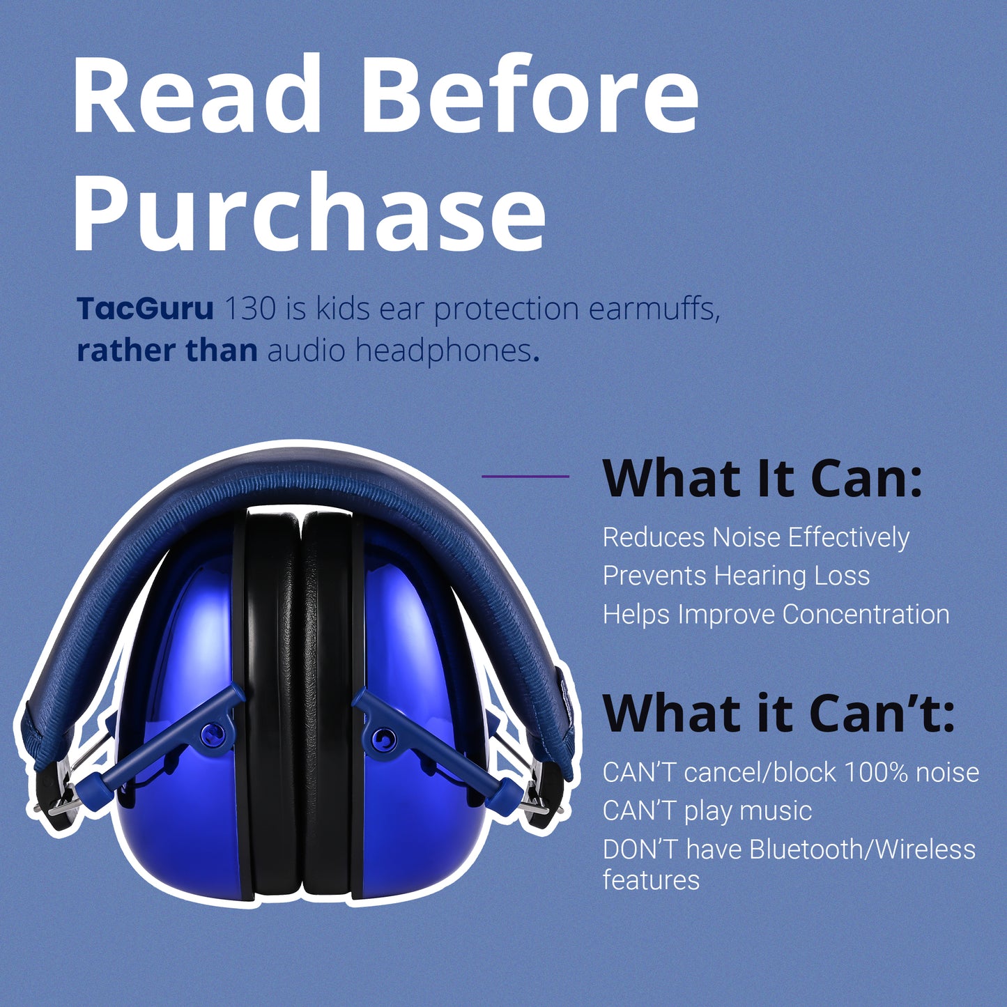 TacGuru 130 Gemstones Edition, Kids Ear Protection Earmuffs, Hearing Protection for Kids, One Size for 3-16 Yr Old