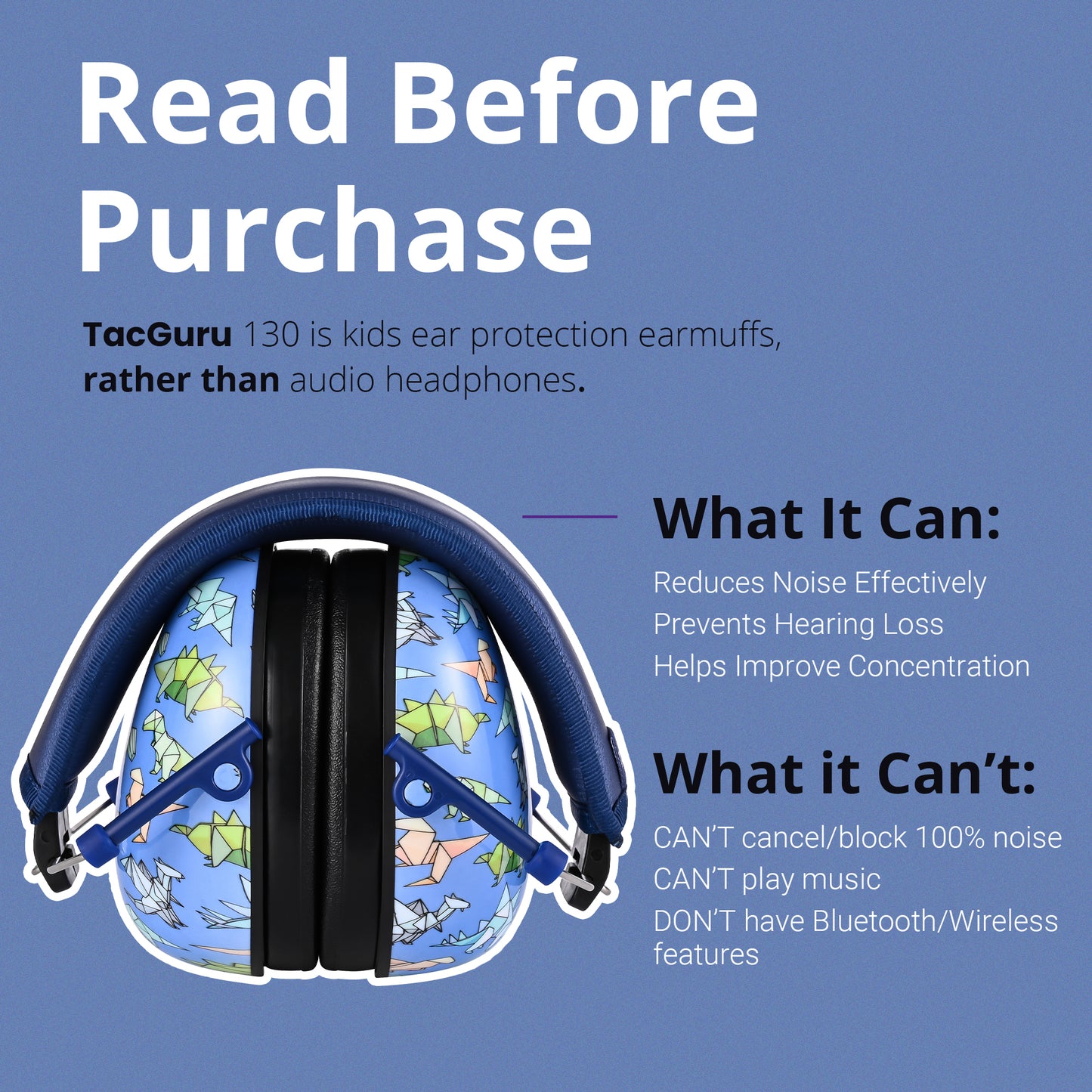 TacGuru 130 Special Edition, Kids Ear Protection Earmuffs, Hearing Protection for Kids, One Size for 3-16 Yr Old