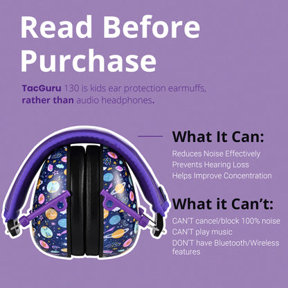 TacGuru 130 Special Edition, Kids Ear Protection Earmuffs, Hearing Protection for Kids, One Size for 3-16 Yr Old