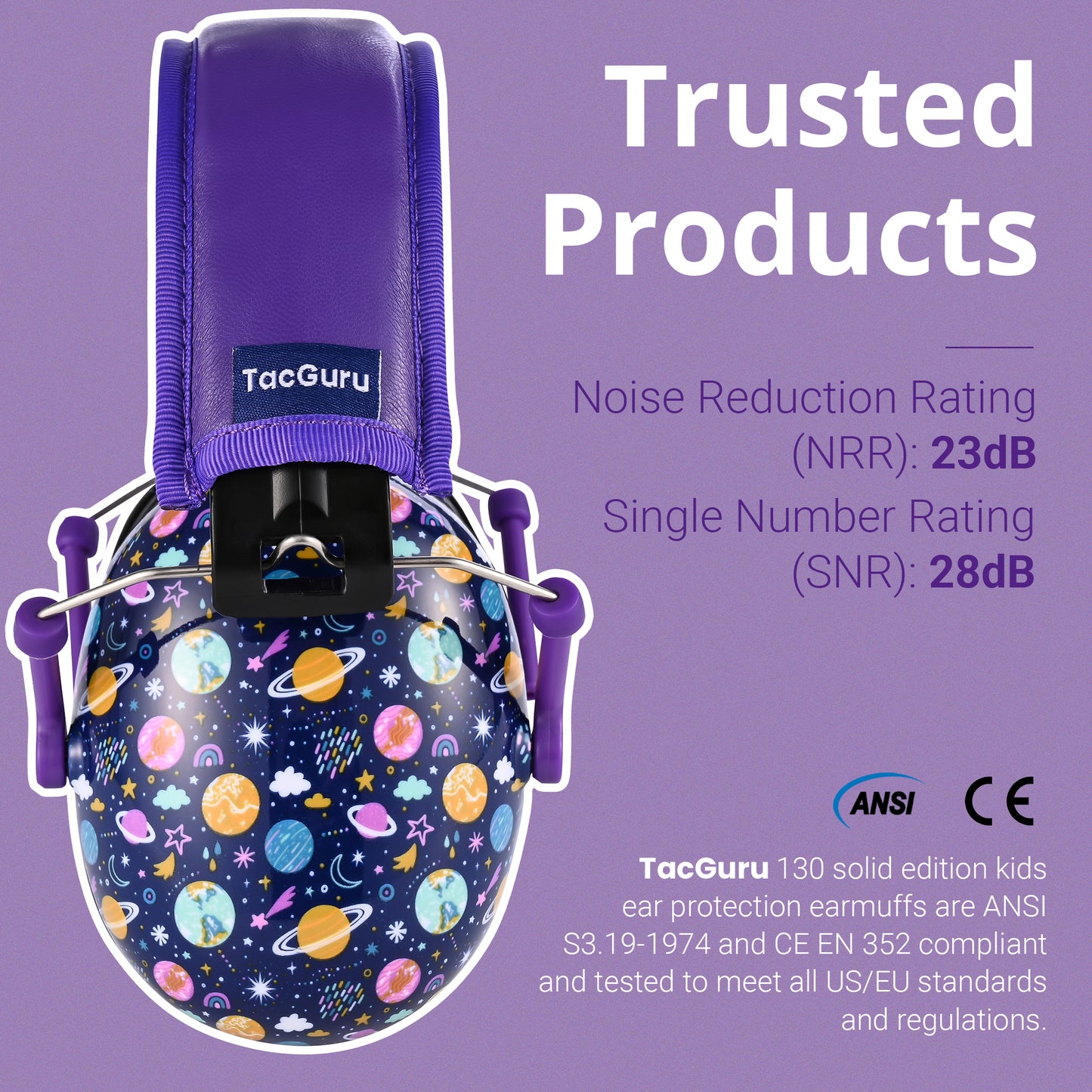 TacGuru 130 Special Edition, Kids Ear Protection Earmuffs, Hearing Protection for Kids, One Size for 3-16 Yr Old