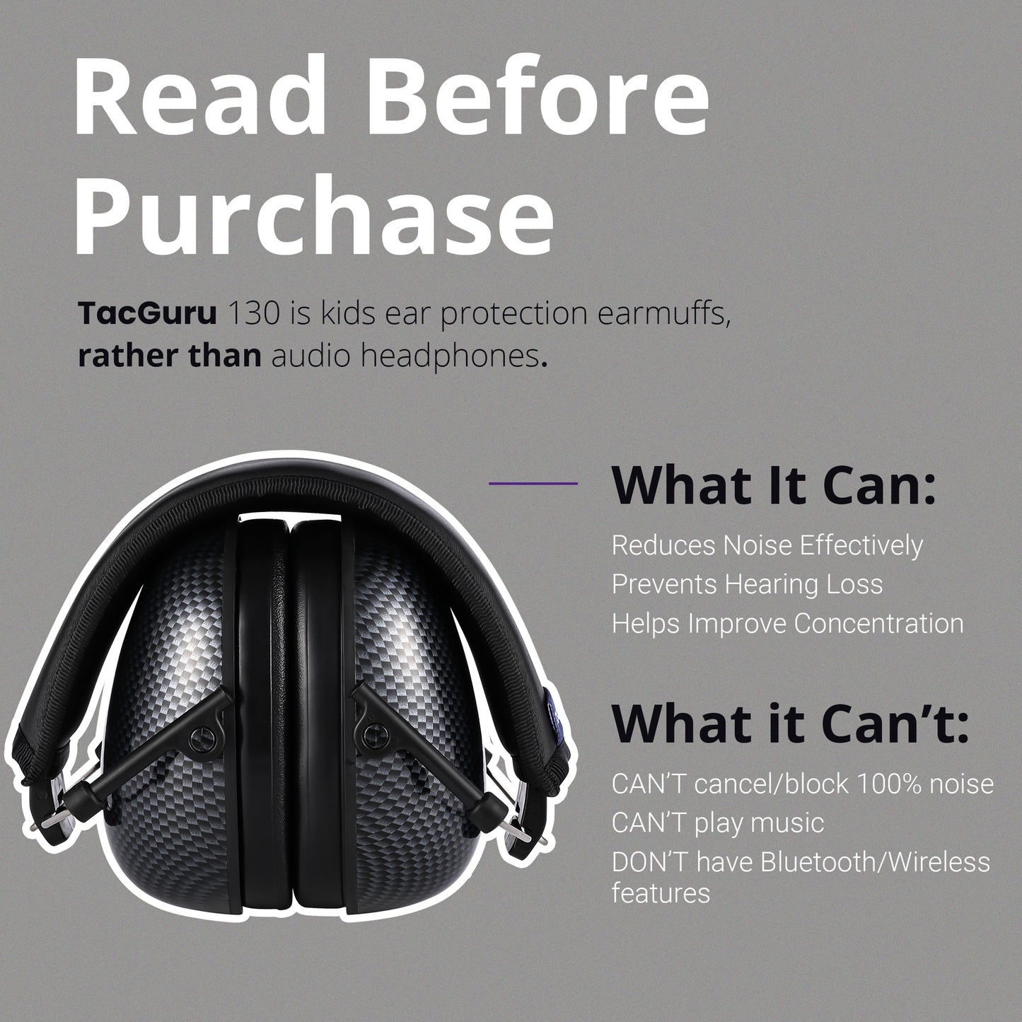 TacGuru 130 Special Edition, Kids Ear Protection Earmuffs, Hearing Protection for Kids, One Size for 3-16 Yr Old