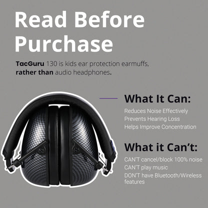 TacGuru 130 Special Edition, Kids Ear Protection Earmuffs, Hearing Protection for Kids, One Size for 3-16 Yr Old
