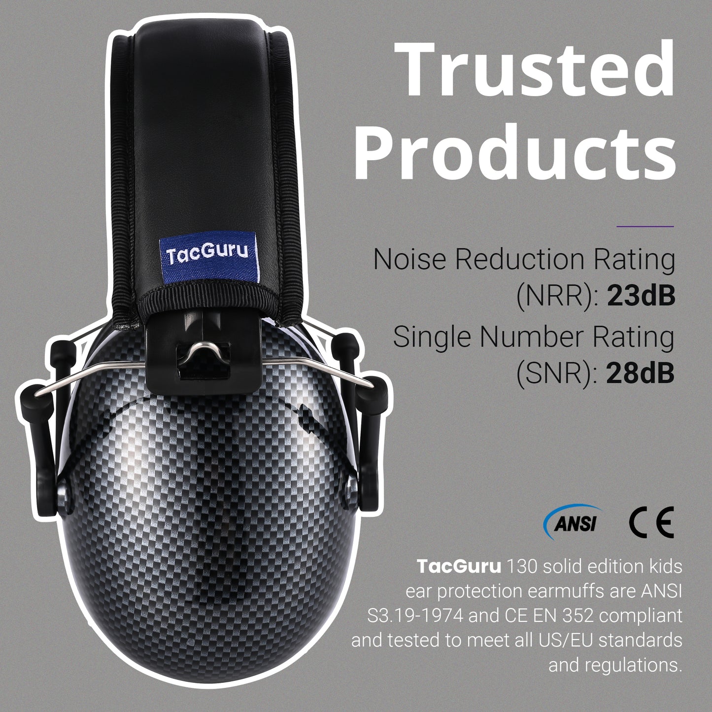 TacGuru 130 Special Edition, Kids Ear Protection Earmuffs, Hearing Protection for Kids, One Size for 3-16 Yr Old