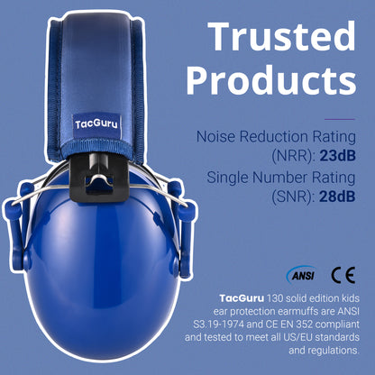 TacGuru 130 Solid Color Edition, Kids Ear Protection Earmuffs, Hearing Protection for Kids, One Size for 3-16 Yr Old