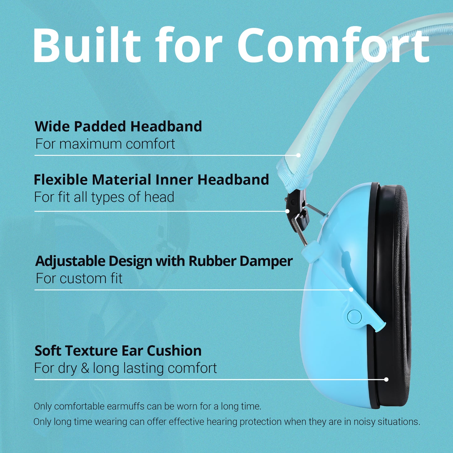 TacGuru 130 Solid Color Edition, Kids Ear Protection Earmuffs, Hearing Protection for Kids, One Size for 3-16 Yr Old