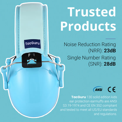 TacGuru 130 Solid Color Edition, Kids Ear Protection Earmuffs, Hearing Protection for Kids, One Size for 3-16 Yr Old