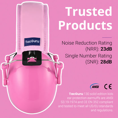 TacGuru 130 Solid Color Edition, Kids Ear Protection Earmuffs, Hearing Protection for Kids, One Size for 3-16 Yr Old