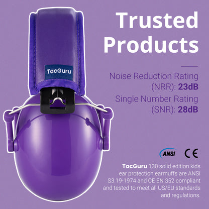 TacGuru 130 Solid Color Edition, Kids Ear Protection Earmuffs, Hearing Protection for Kids, One Size for 3-16 Yr Old