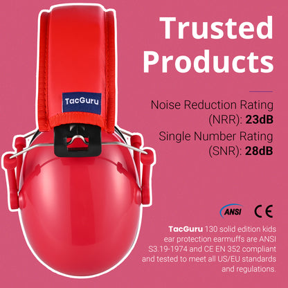 TacGuru 130 Solid Color Edition, Kids Ear Protection Earmuffs, Hearing Protection for Kids, One Size for 3-16 Yr Old