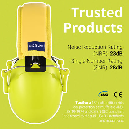 TacGuru 130 Solid Color Edition, Kids Ear Protection Earmuffs, Hearing Protection for Kids, One Size for 3-16 Yr Old
